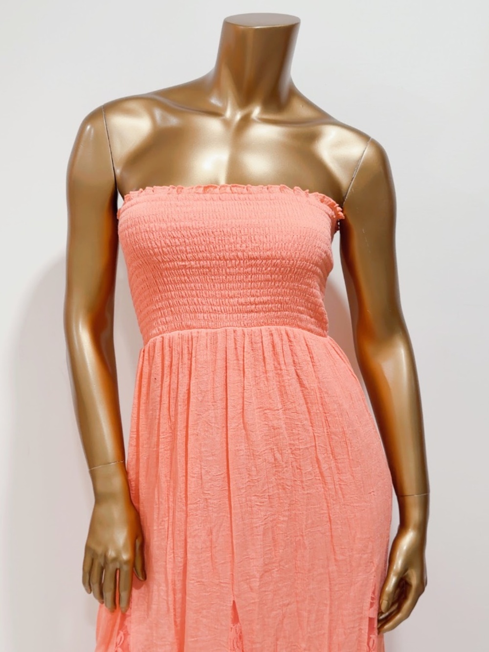 Venus Women's Coral Lace Inserts Strapless Smocked Maxi Dress Size M - Picture 5 of 8